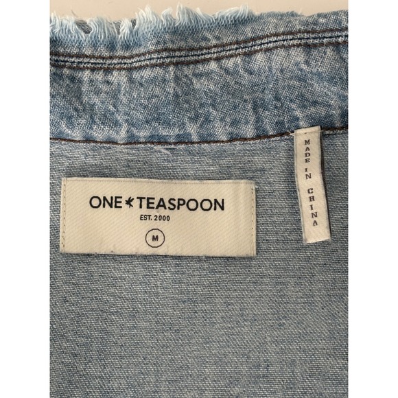 One Teaspoon Denim Mini Dress Size Medium Zip Front Modern Utility Designer - Picture 4 of 16